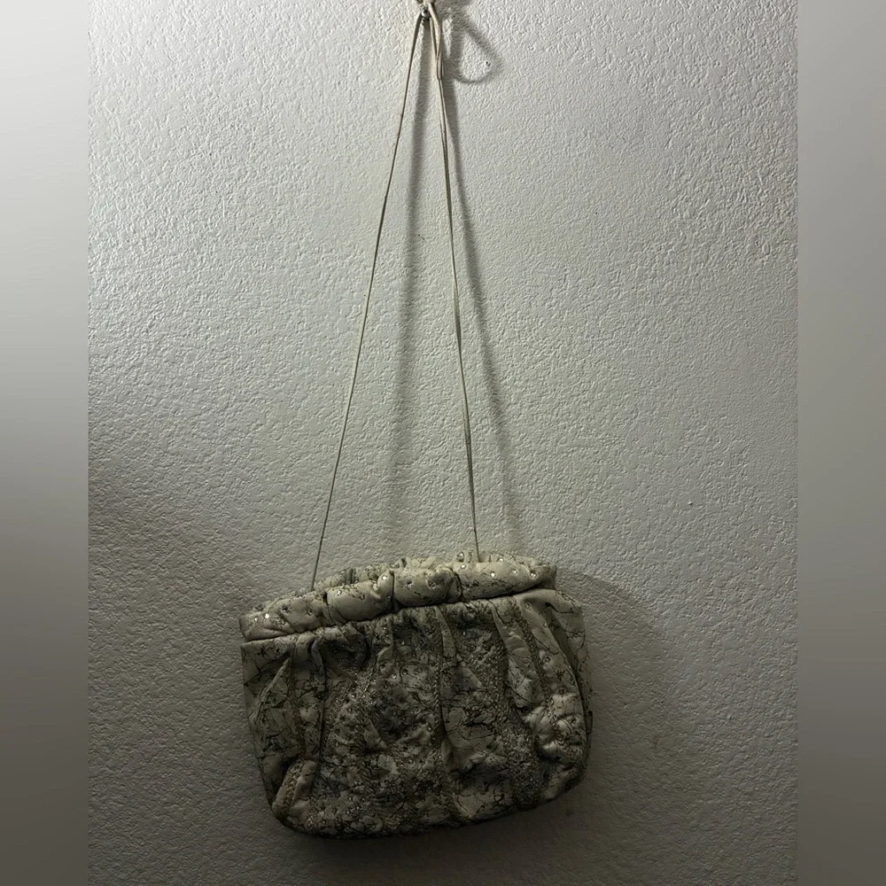 Vintage Rita Diana Elegant for Mylinka CreamWith Crystals Cinch Leather Bag